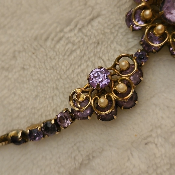 Vtg KRAMER NY 1960s Purple Crystal Floral Bridal Choker Necklace - Picture 5 of 8